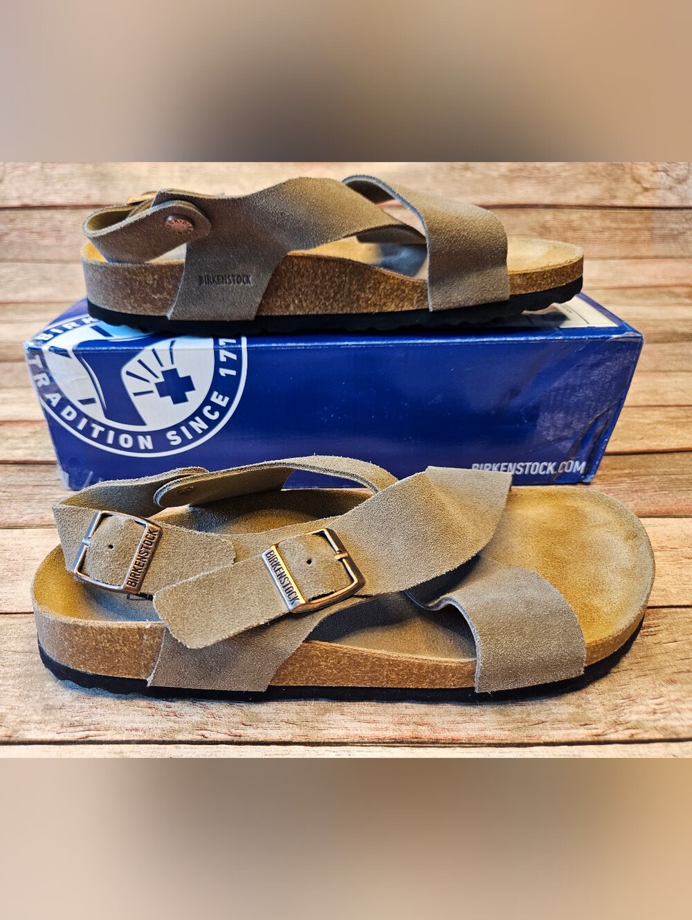 Birkenstock Tulum Soft Footbed sandals in taupe suede